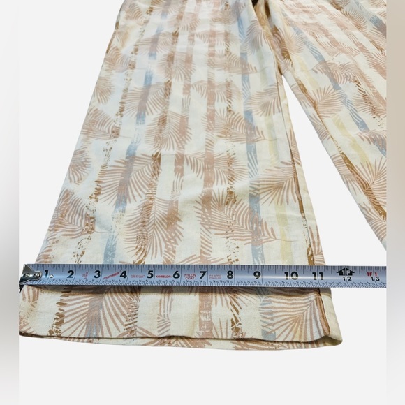 Sound Style Front Wide Leg Beach Linen Pant, Pockets, Tan & Blue, Size Medium - Picture 5 of 12